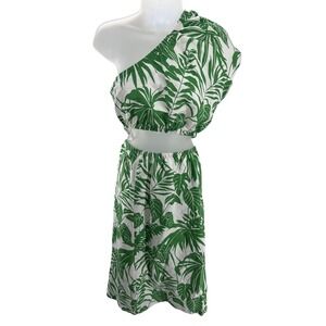 Tori Richard Honolulu One Shoulder Tropical Leaf Print‎ Cutout Dress Medium NEW